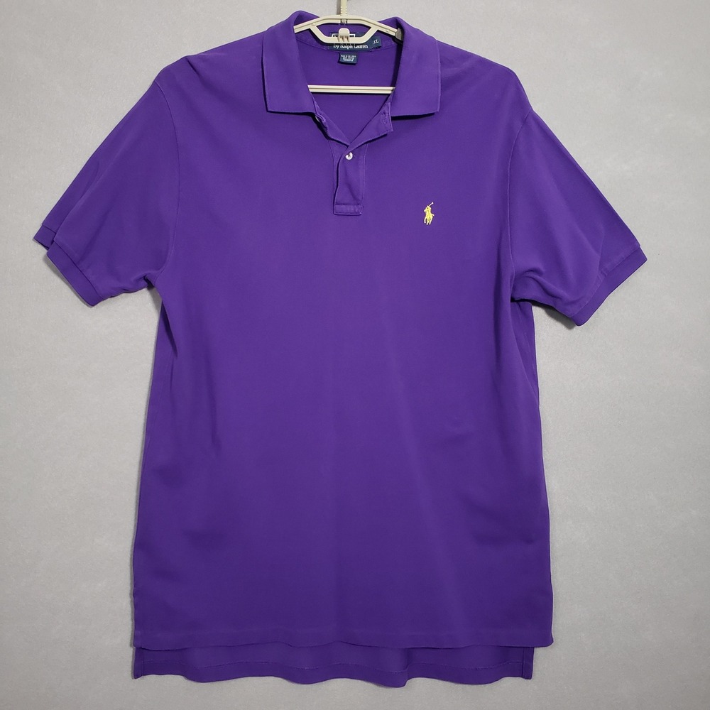 VTG Polo Ralph Lauren Shirt Mens XL Purple Yellow Pony Short Sleeve Cotton Pique